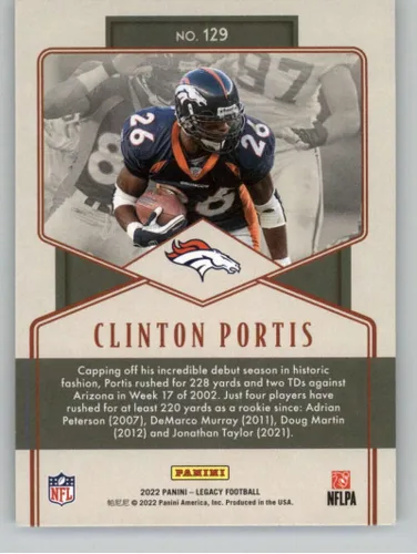 Vista 2 de TARJETA OFICIAL DE FÚTBOL DE LA NFL 2022 CLINTON PORTIS LEGEND DENVER BRONCOS DE FÚTBOL Nº 129
