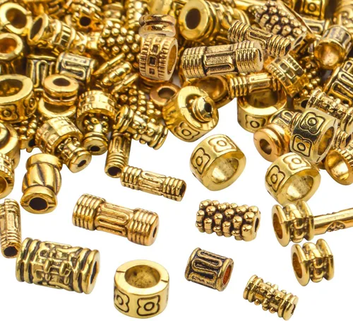 Vista 5 de BronaGrand 3.53 oz (alrededor de 220-300 unidades) cuentas espaciadoras de columna de oro antiguo, abalorios, collares, dijes, accesorios para Oro