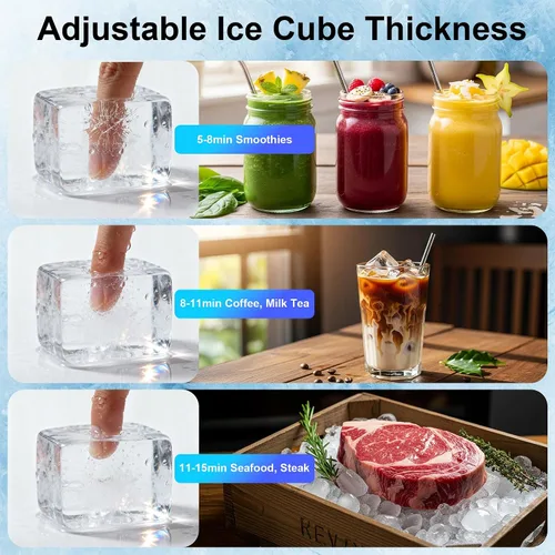 Vista 3 de Máquina comercial para hacer hielo de 450 libras/24 horas, 250 libras de almacenamiento grande dividida para negocios, 156 cubos en 7-15 minutos