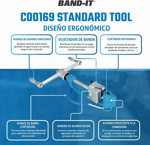 Vista 4 de Herramienta de bandas BAND-IT C00169 Tensor de flejado galvanizado y de acero inoxidable con cortador incorporado para aplicaciones industriales