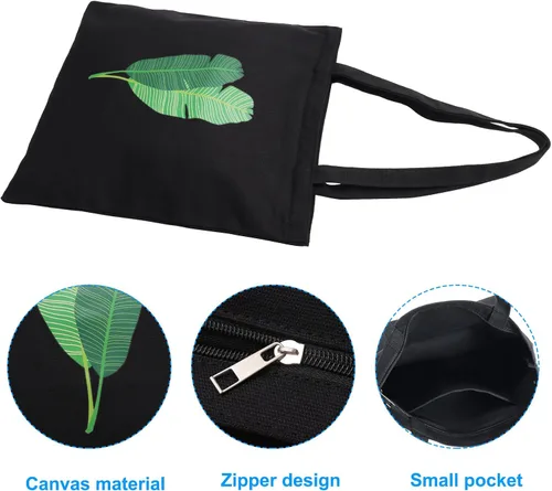Vista 5 de PATIKIL Bolsa de lona para mujer, bolsa de lona con bolsillos con cremallera, resistente y reutilizable, bolsa de hombro grande