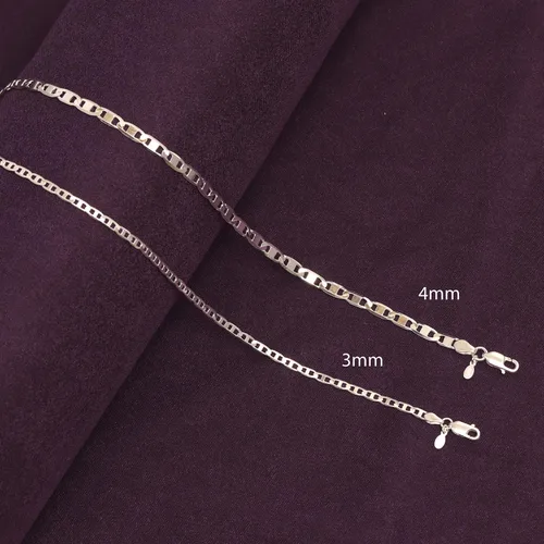 Vista 2 de LeCalla Links Solid 925 Sterling Silver Italian 3 MM, 4 MM Diamond-Cut Solid Flat Mariner Link Chain Necklace for Women Men with Lobster Clasp, Made