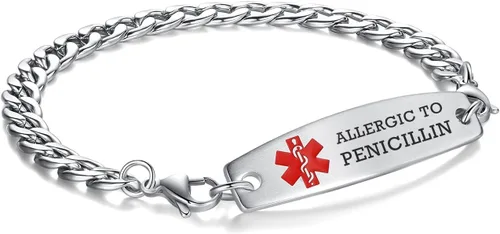 Vista 132 de Brazaletes de alerta médica ajustables de 7.5" a 9" para mujer/hombre, de acero inoxidable, intercambiables Cadena de bloque