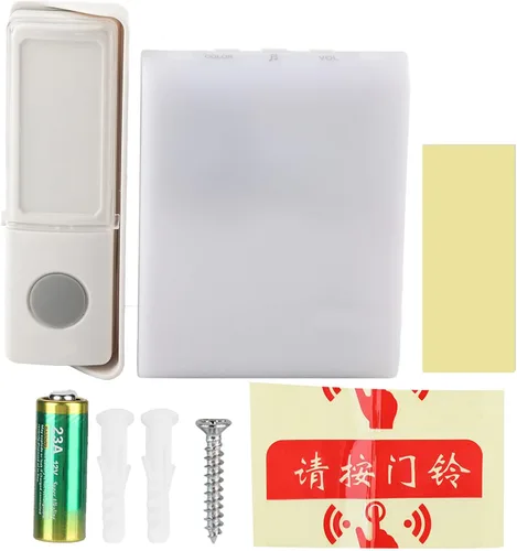 Vista 8 de Kit de timbre inalámbrico iluminado, campana de puerta de botón, rango de 657 pies, 5 niveles de volumen con 32 timbres de puerta y 7 tipos de flash