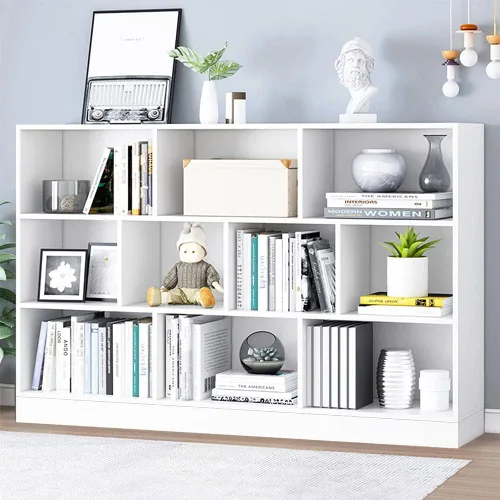 Vista 37 de IOTXY - Estantería de madera con espacios abiertos, 3 niveles, con patas, 5 cubos, color azul brillante Nordic Minimalist Style, MDF