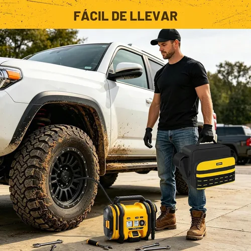 Vista 6 de Bolsa de compresor de aire compatible con el inflador de neumáticos DEWALT 20V Max (DCC020IB), funda de inflador portátil compatible
