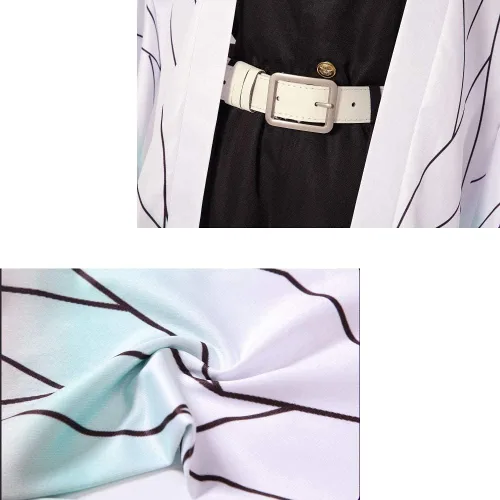 Vista 6 de CosTribe Disfraz de anime de Kochou Shinobu de Halloween, conjunto completo, traje kimono, capa tipo cárdigan, bata para mujer