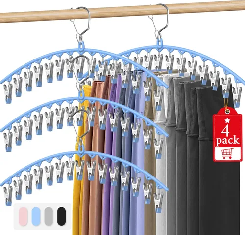 Vista 10 de Paquete de 3 perchas para faldas y pantalones con clips, organizador de leggings para colgar en el armario con 10 clips con capacidad para 30
