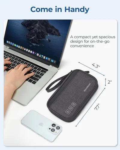 Vista 5 de BAGSMART Organizador de cables de viaje pequeño, organizador técnico para cargador, teléfono, negro