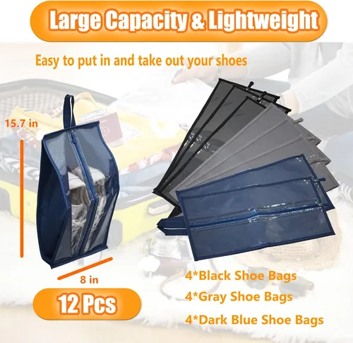 Vista 2 de Li'segarote Bolsas de zapatos para viajes, paquete de 6 bolsas grandes multicolor para zapatos para hombres y mujeres, bolsa organizadora de zapatos