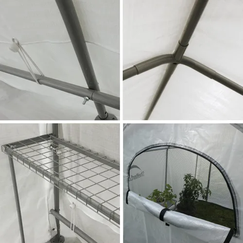 Vista 3 de ShelterLogic Invernadero GrowIT de 6' x 8' x 6.5' Estilo Techo a Dos Aguas Casa de Cultivo para Patio Trasero con Estantería Integrada, 6' x 8' x