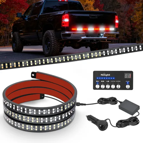 Vista 24 de Nilight - Tira de luz LED para plataforma trasera de 30 pulgadas de UTV, 204 LED, luces de freno ámbar, luces intermitentes rojas, compatible