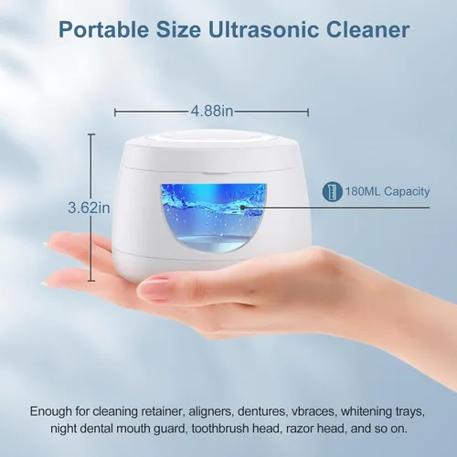 Vista 5 de Limpiador ultrasónico del retenedor, dispositivo de la máquina del limpiador del retenedor sónico de la dentadura para el viaje casero, máquina