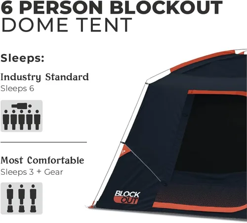 Vista 2 de CORE Blackout 6 Person & 9 Person Dome Tent Best Car Camping Outdoor Family Camp Tent Included Storage Pockets for Camping Accessories