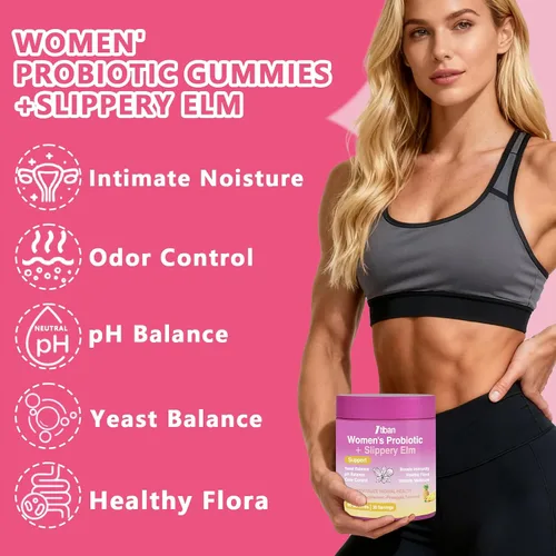 Vista 7 de Gomitas de probióticos vaginales femeninos, apoyan el equilibrio del pH y la salud digestiva, olmo resbaladizo para mujeres, sin suagr, veagn, sabor