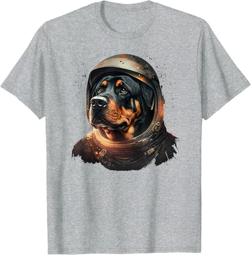 Vista 33 de Divertida camiseta Rottweiler con diseño de astronauta rottweiler en galaxia espacial, Negro