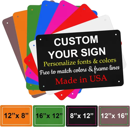 Vista 8 de Letreros metálicos personalizados, letrero de aluminio personalizado con texto de palabra, letrero de advertencia de seguridad, letreros de patio