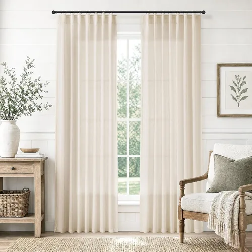 Vista 24 de Jowels Natural Linen Curtains 96 Inches Long 2 Panels for Living Room