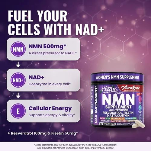 Vista 6 de NMN 500mg NAD+ Suplemento de apoyo para mujeres, energía celular
