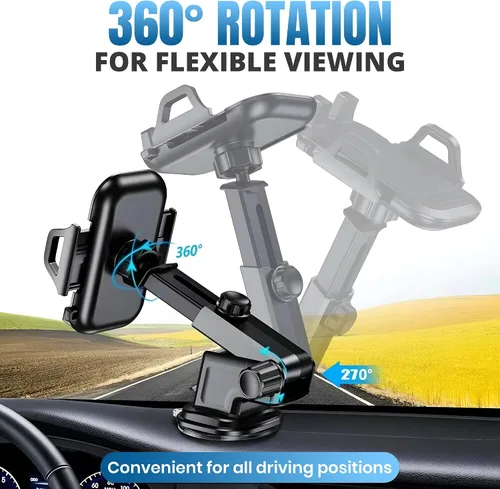 Vista 6 de Soporte de teléfono para automóvil, soporte de teléfono ajustable en 360°, soporte de teléfono celular para salpicadero y parabrisas, compatible