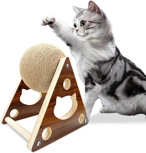 Vista 7 de Juguete rascador para gatos, cuerda de sisal natural para gatos, juguete rascador con pelota para gatos, gatitos, perros y cachorros, juguete