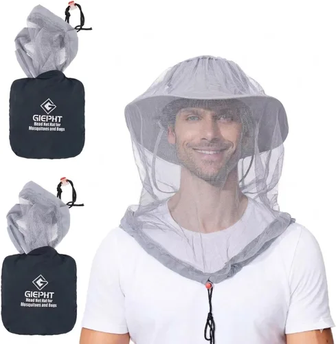 Vista 7 de Paquete de 2 mallas de malla para cabeza de mosquito para senderismo y al aire libre, malla facial de insectos para adultos, equipo de pesca