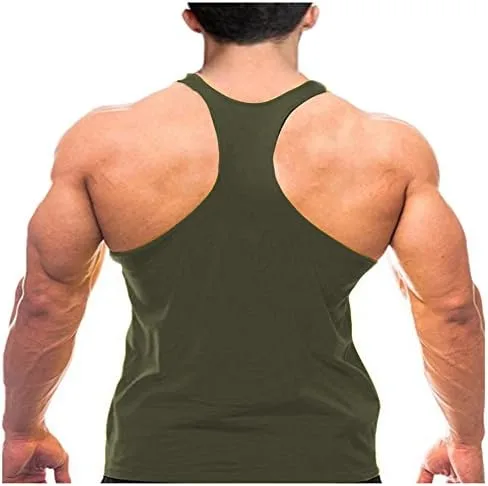 Vista 2 de YAKER Camisetas sin mangas de gimnasio para hombre con espalda en Y, camiseta de entrenamiento atlético, chaleco de fitness