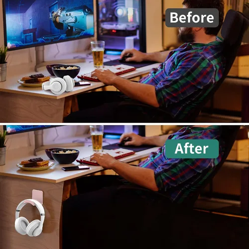 Vista 5 de HomeMount Soporte para auriculares, soporte adhesivo para auriculares, soporte de escritorio para la mayoría de auriculares y controladores