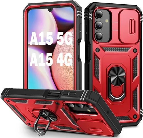 Vista 156 de PASNEW Funda militar para iPhone 13 Pro Max, cubierta de cámara deslizante y soporte de anillo de metal de 360°, carcasa rígida multicapa resistente