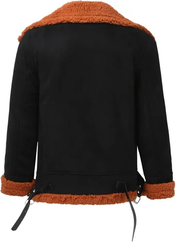 Vista 4 de Chaqueta de piel sintética para hombre, chaqueta de piel sintética de gamuza, abrigo de invierno casual con solapa y forro de sherpa