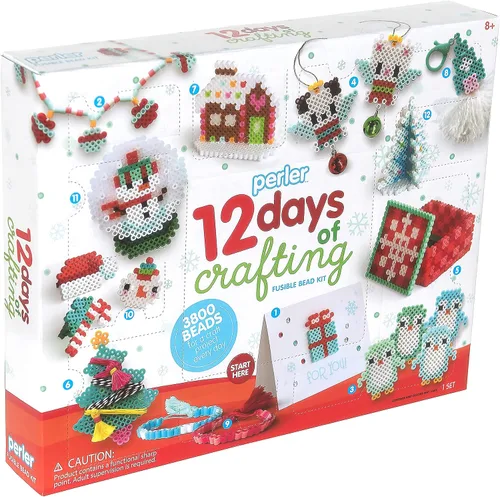Vista 9 de Perler 80-56960 12 días de manualidades, kit de cuentas de fusión de Navidad hace 12 proyectos, multicolor, 3823 piezas 12 días de Navidad
