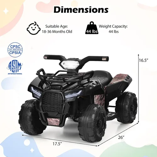 Vista 7 de Costzon Cuatrimoto para Niños, Vehículo Eléctrico de Batería de 6V Cuatro Ruedas Quad con Cesta de Almacenamiento, Faro, Bocina, Música, MP3 y USB