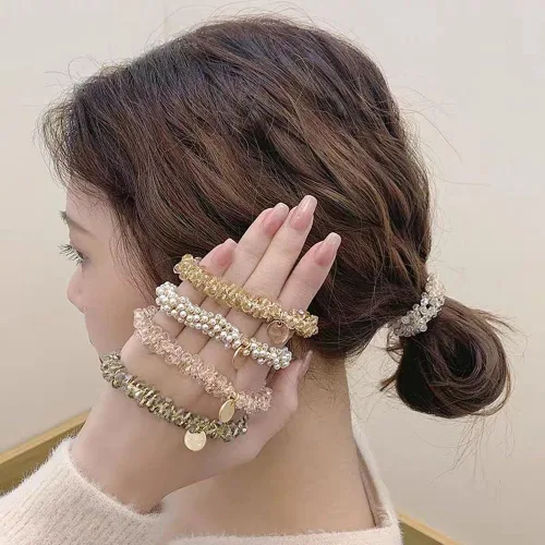 Vista 3 de 5 ligas para el cabello con diamantes de imitación, bandas elásticas para el cabello de moda, coleteros de cristal, bandas para el cabello, cuerdas
