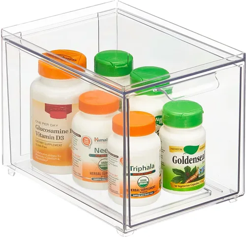 Vista 8 de mDesign Almacenamiento de baño apilable de plástico con cajón organizador extraíble para gabinete, tocador, estante, armario, armario u organización