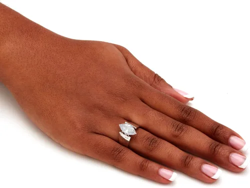 Vista 4 de PalmBeach Sterling Silver Marquise Shaped Cubic Zirconia Wide Band Solitaire Engagement Ring Sizes 5-12