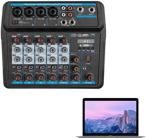 Vista 2 de Mezclador de audio, consola de mezcla de sonido, mezclador profesional, mezcla de potencia, USB para grabación/DJ/karaoke/escenario y estudio