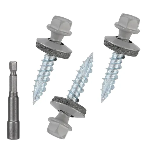 Vista 10 de Tornillos para techos de metal de 10 x 1 pulgada, tornillo para techo de chapa metálica con cabeza hexagonal negra y arandela EPDM para techos