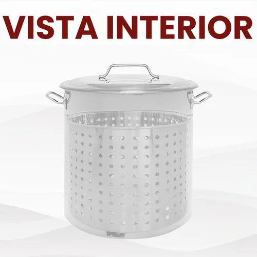 Vista 3 de CONCORD Olla de acero inoxidable con cesta de vapor. Utensilios de cocina ideales para hervir y cocinar al vapor (24 cuartos de galón)