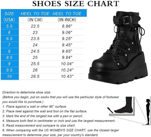 Vista 6 de mikarka Botas de plataforma holográfica para mujer, con cordones, hebilla con tachuelas, góticas, apiladas, botas de combate