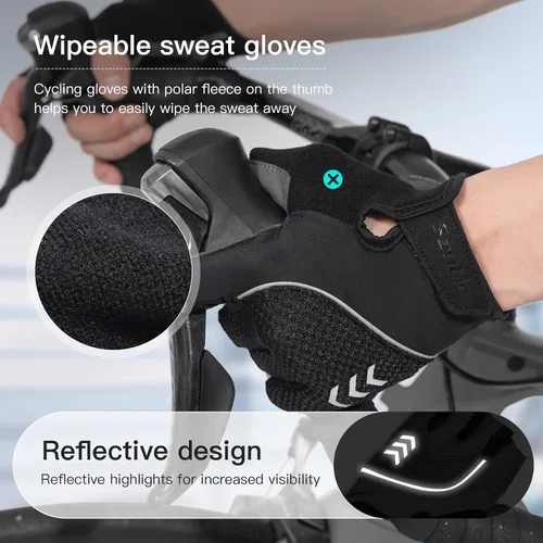 Vista 4 de Santic Guantes de ciclismo, guantes de ciclismo de medio dedo, guantes de conducción en carretera con almohadilla antideslizante que absorbe