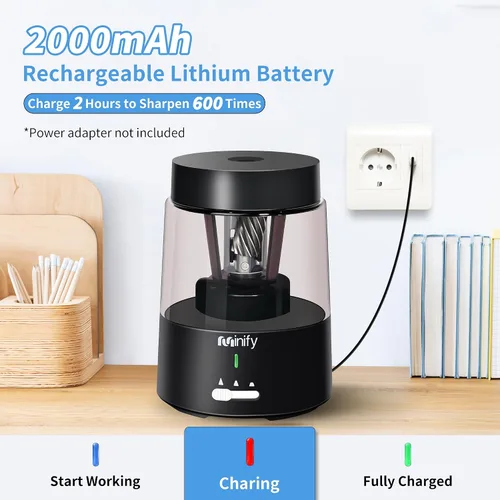 Vista 4 de Sacapuntas eléctrico, sacapuntas de lápiz, hoja resistente recargable con batería, sacapuntas para lápices de colores de 6-8 mm, parada automática