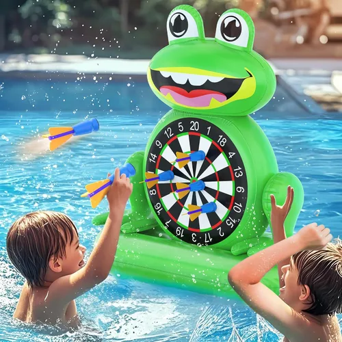 Vista 9 de MOONTOY Juguetes de piscina para niños, juego de mesa inflable de pingüino, juegos de piscina para playa y patio trasero, juguetes acuáticos