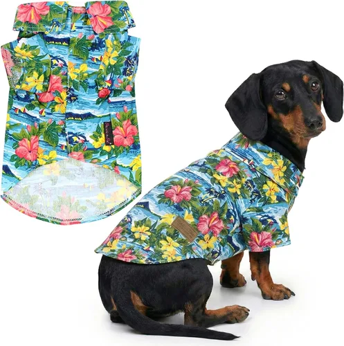 Vista 9 de Parisian Pet Camisa para perro de Amazonia - Ropa de algodón para perros pequeños - Elegante traje tropical para perros - Ropa ligera y suave