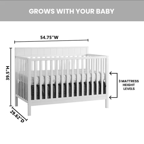 Vista 6 de Oxford Baby Logan - Cuna convertible 4 en 1, color blanco nieve, certificado GreenGuard Gold