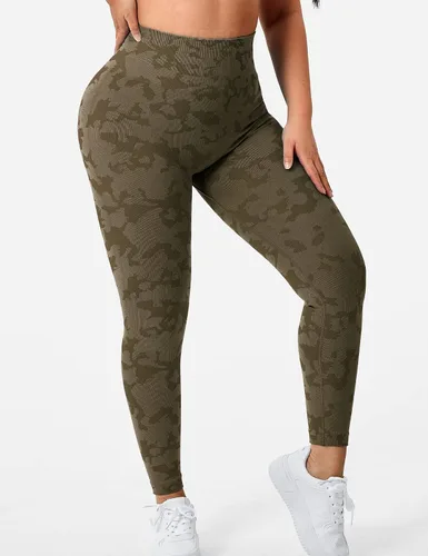 Vista 4 de YEOREO Leggings de entrenamiento de camuflaje para mujer, leggings de yoga atléticos de cintura alta sin costuras