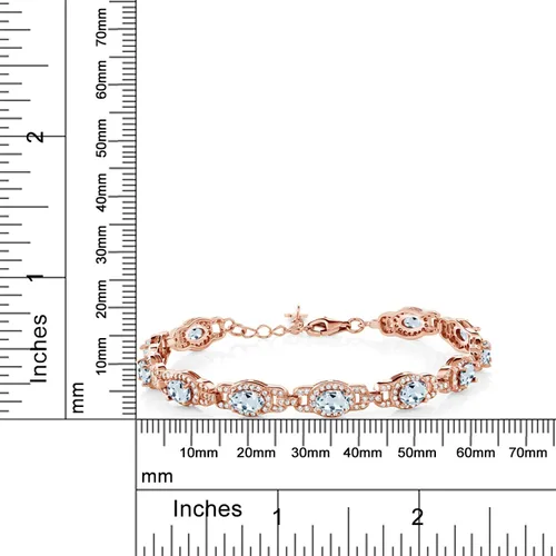 Vista 34 de Gem Stone King 18K Rose Gold Plated Silver Oval Gemstone Birthstone Tennis Bracelet For Women Oval 6X4MM 7 Inch With 1 Inch Extender Fine