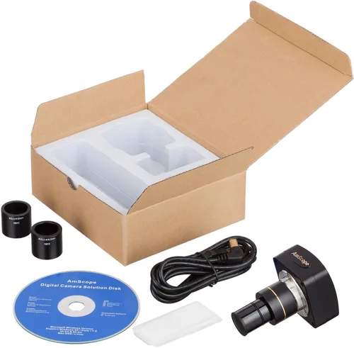 Vista 4 de AmScope Cámara de microscopio USB 2.0 de 1.3 MP con lente de reducción + software + 2 adaptadores de montaje (Windows XP/Vista/7/8/10/Mac OS X/Linux)