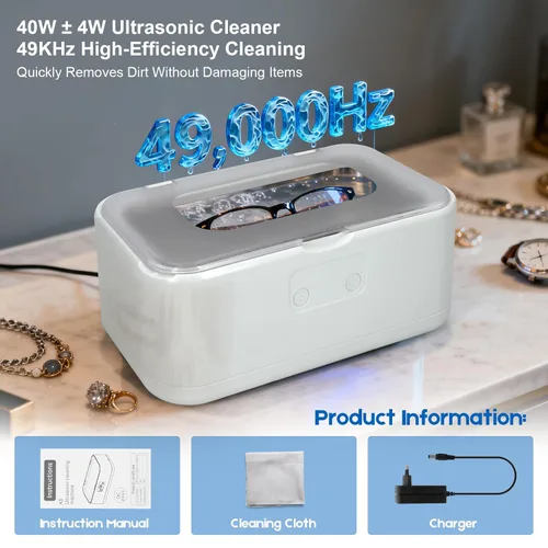 Vista 2 de Limpiador ultrasónico de joyas – Limpiador sónico profesional de 49 kHz 40 W, tanque de acero inoxidable 304 de 27 onzas, temporizador digital de 5