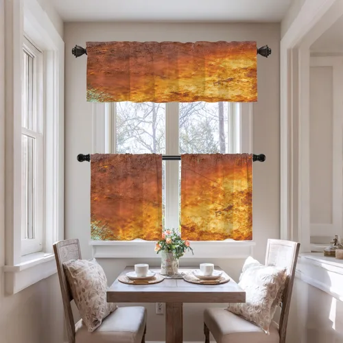 Vista 8 de Cenefas de cocina con textura artística de bronce para ventanas, textura de hoja de cobre, mármol naranja, cenefas cortinas opacas de poliéster