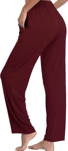 Vista 6 de Pantalones largos de modal, cómodos, con cordón ajustable, sueltos, de pierna recta, para yoga, correr, hacer deporte, con bolsillos
